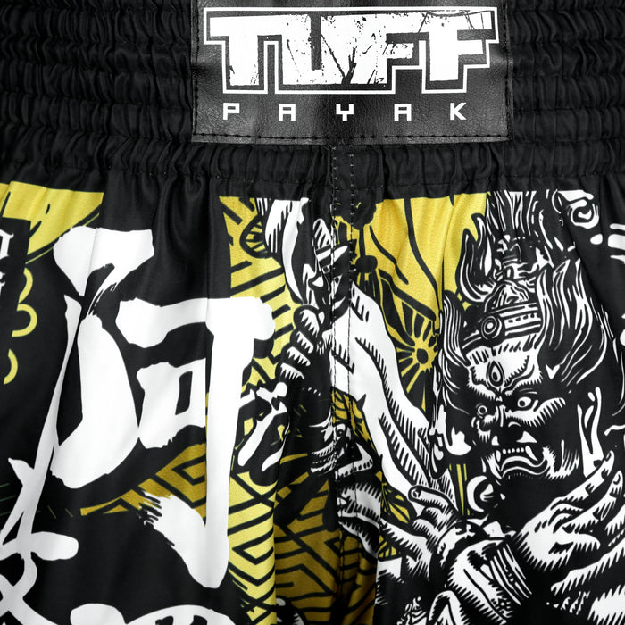 TUFFPAYAK Muay Thai Shorts Boxing Trunks Retro Style (TPY-RMS008-BLK)