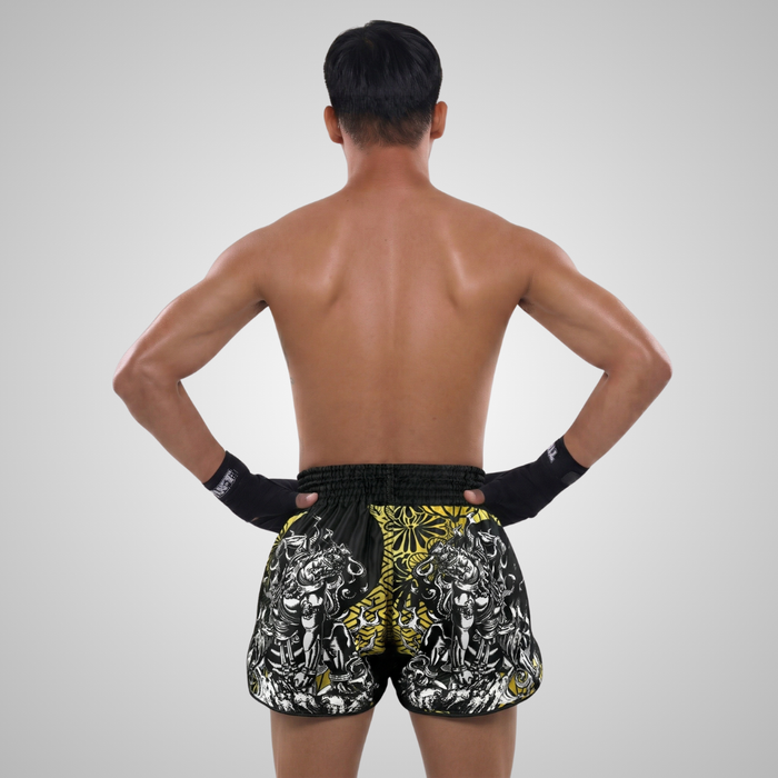 TUFFPAYAK Muay Thai Shorts Boxing Trunks Retro Style (TPY-RMS008-BLK)