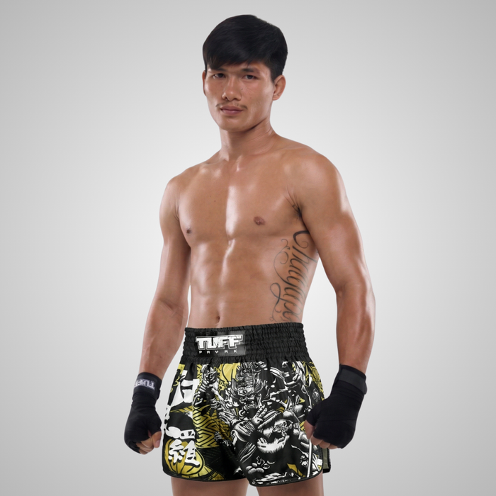 TUFFPAYAK Muay Thai Shorts Boxing Trunks Retro Style (TPY-RMS008-BLK)