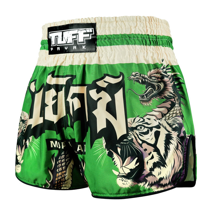 TUFFPAYAK Muay Thai Shorts Boxing Trunks Retro Style (TPY-RMS010-GRN)