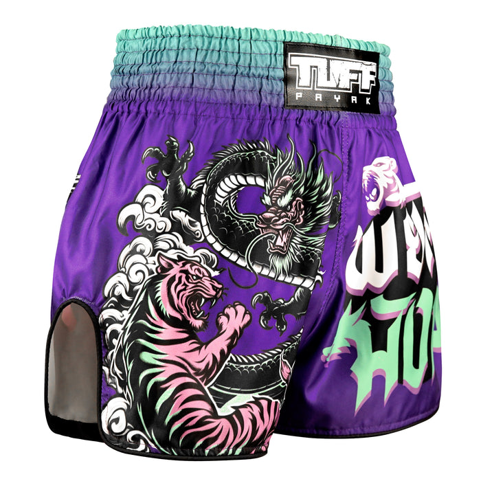 TUFFPAYAK Muay Thai Shorts Boxing Trunks Retro Style (TPY-RMS012-PUR)