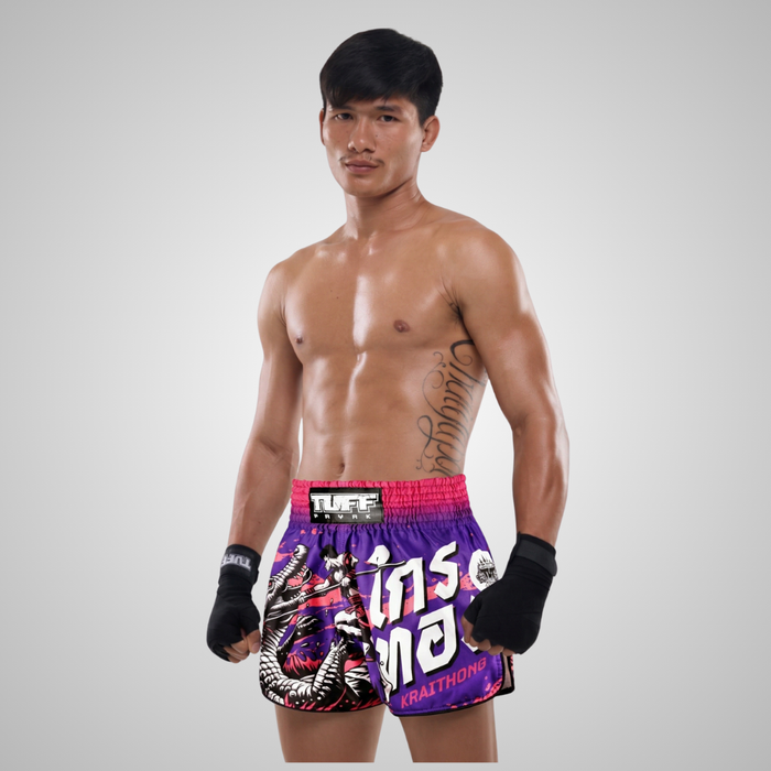 TUFFPAYAK Muay Thai Shorts Boxing Trunks Retro Style (TPY-RMS015-PUR)
