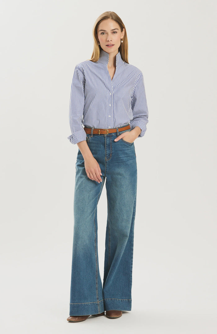 Tyler Boe Natalie Cotton Striped Shirt in Cobalt