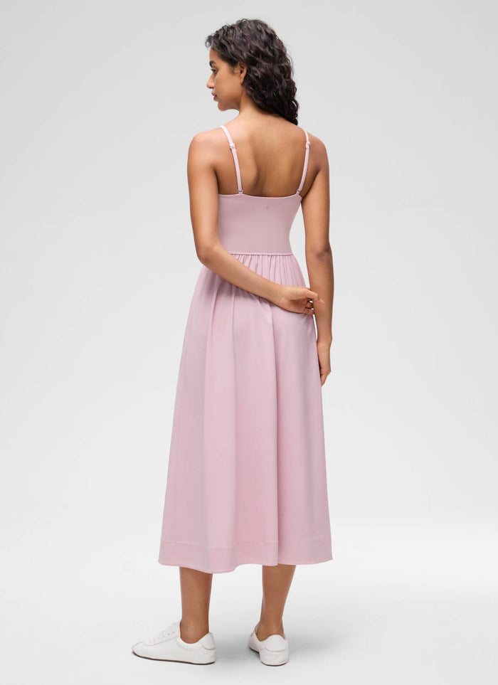 CRZ YOGA Women's Casual V Neck Built in Bra Long Dress Pink Haze