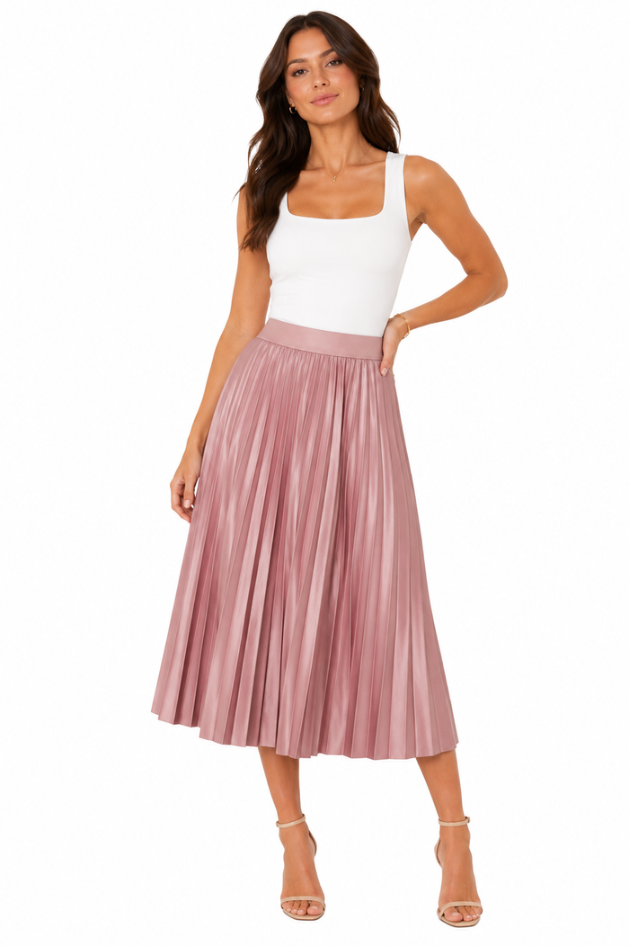 Viv Pleated Midi Skirt (Nostalgia Rose)