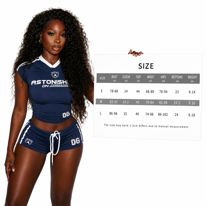 Women's matching shorts set with letter-print top and cropped shorts shown in a clean product view for casual outfit styling.